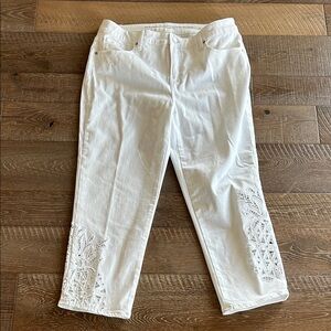 Chico’s White Crop with Embroidered Eyelet Detail